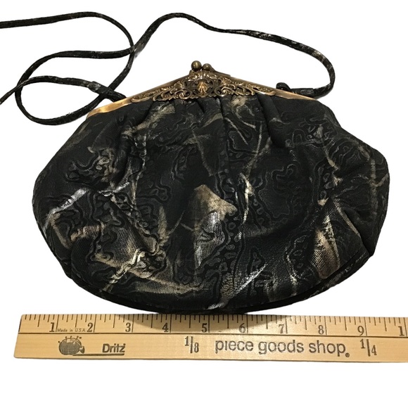 Fancy Nancy Handbag Patterned Fabric Scrolled Decorative Metal Purse - Picture 10 of 13